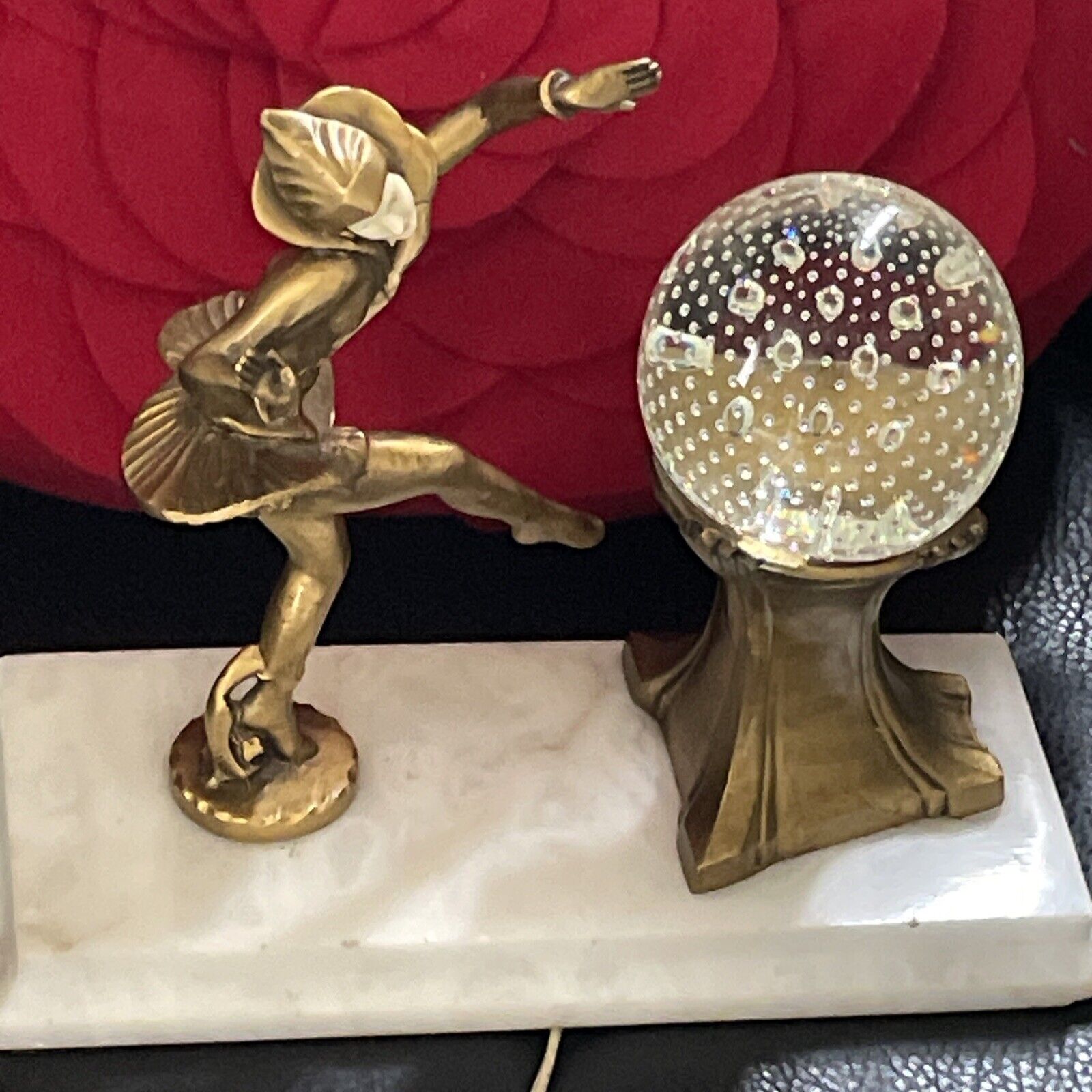 ANTIQUE J.B. HIRSCH GERDAGO ART DECO PIXIE HARLEQUIN DANCER GLASS BALL LAMP