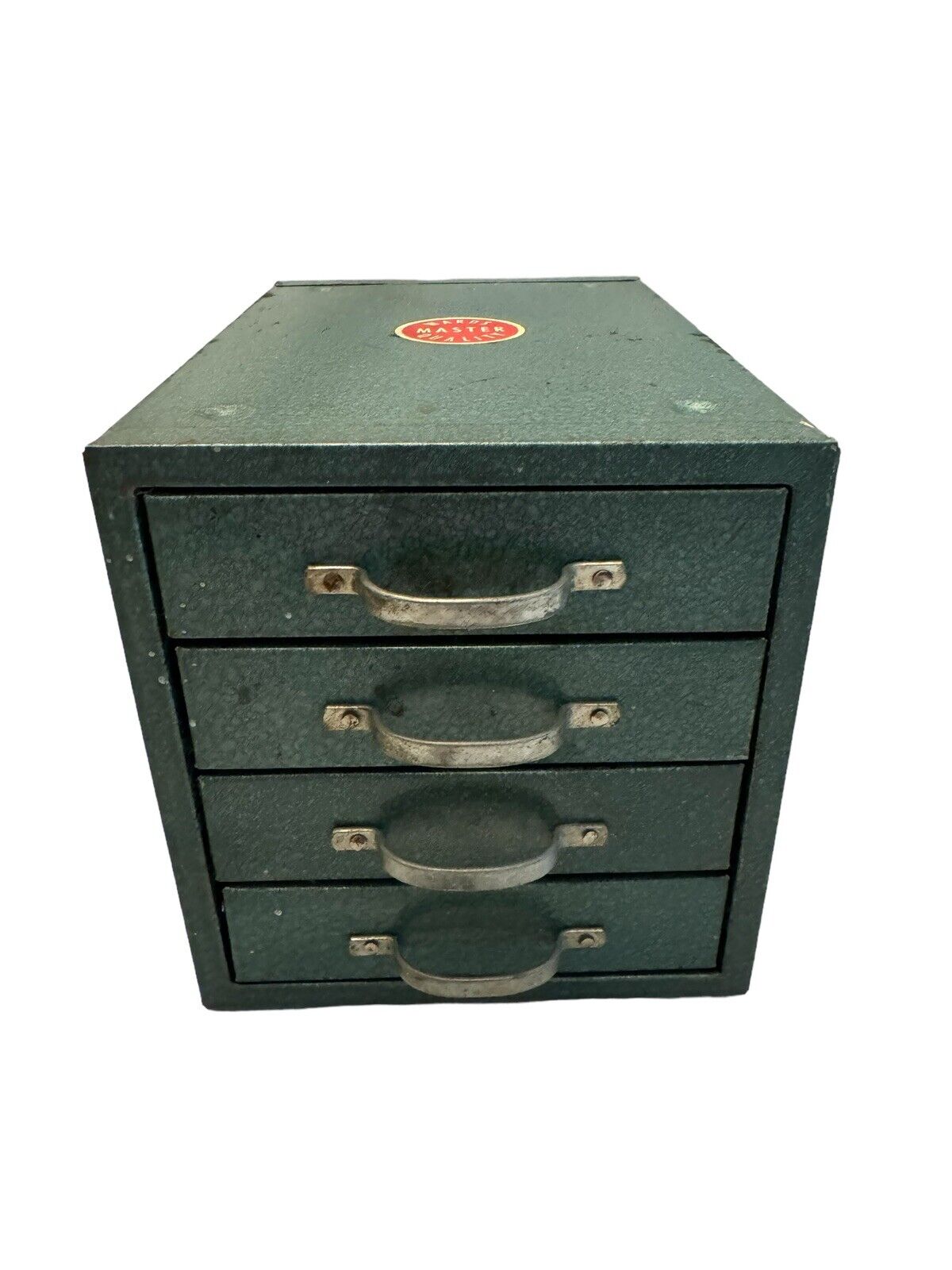 Vintage WARDS Master Quality 4 Drawer Metal Tool Box Small Parts Storage Green