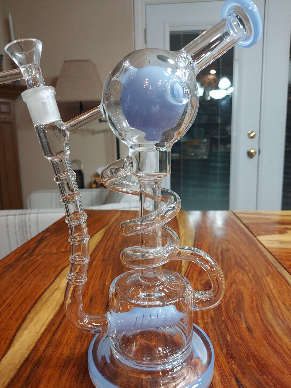 12.2-inch Blue Spiral Glass Recycler Waterpipe Bong Hookah Pipe 14mm Bowl