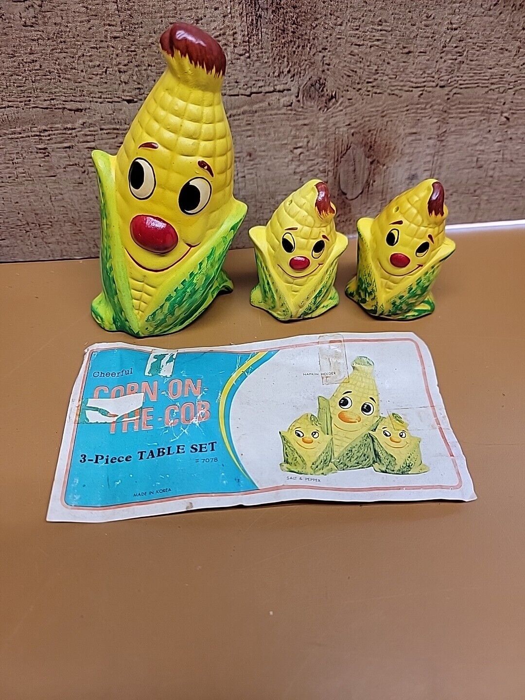 Vintage Anthropomorphic Cheerful Corn On The Cob Three Piece Table Set
