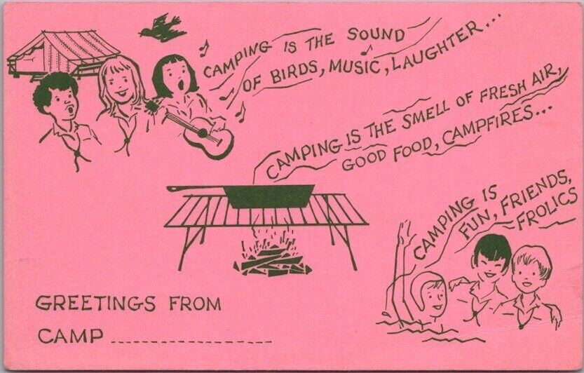 GIRL SCOUT CAMP Greetings Postcard \