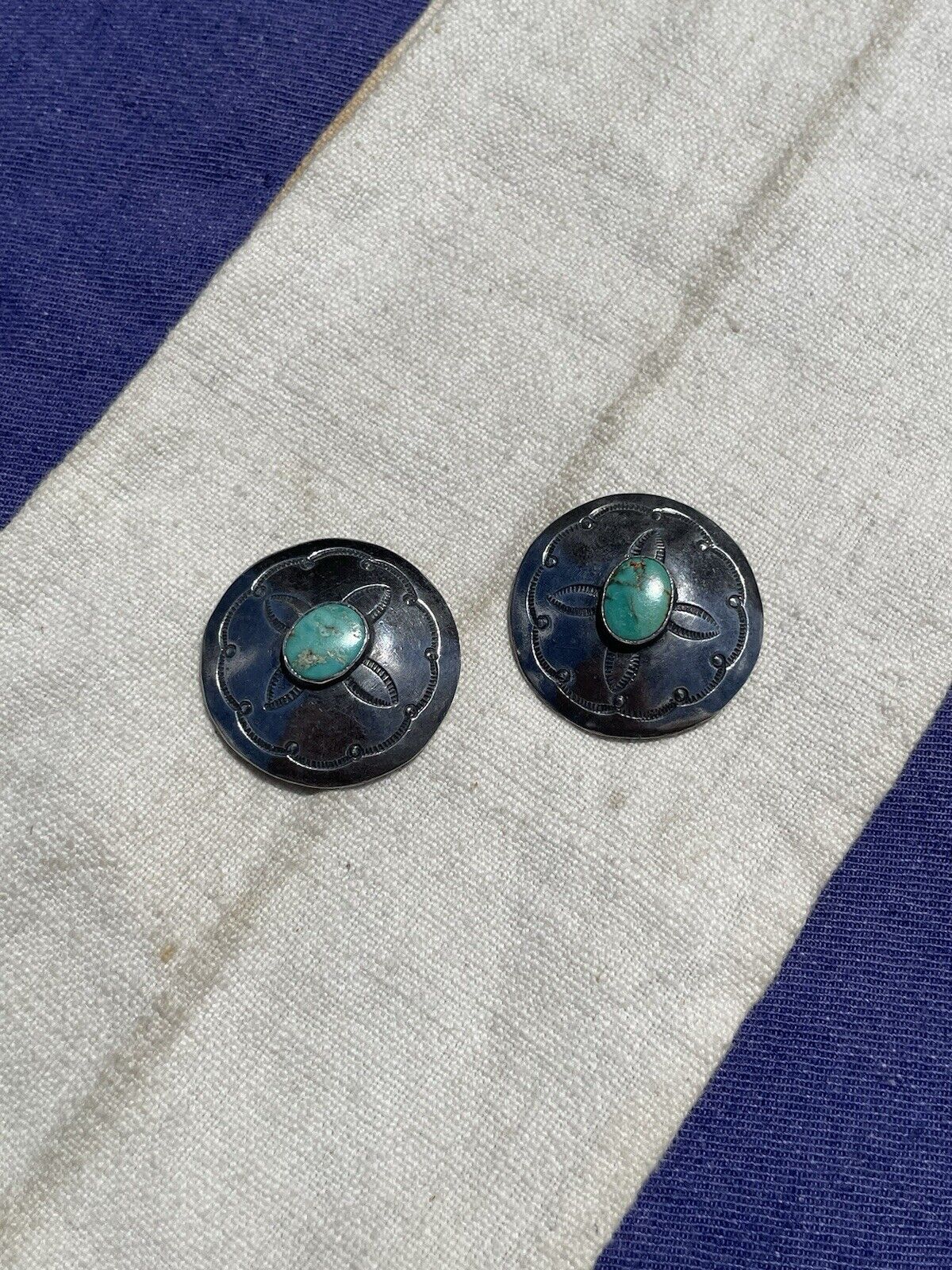 Old Navajo Sterling Silver Turquoise Buttons