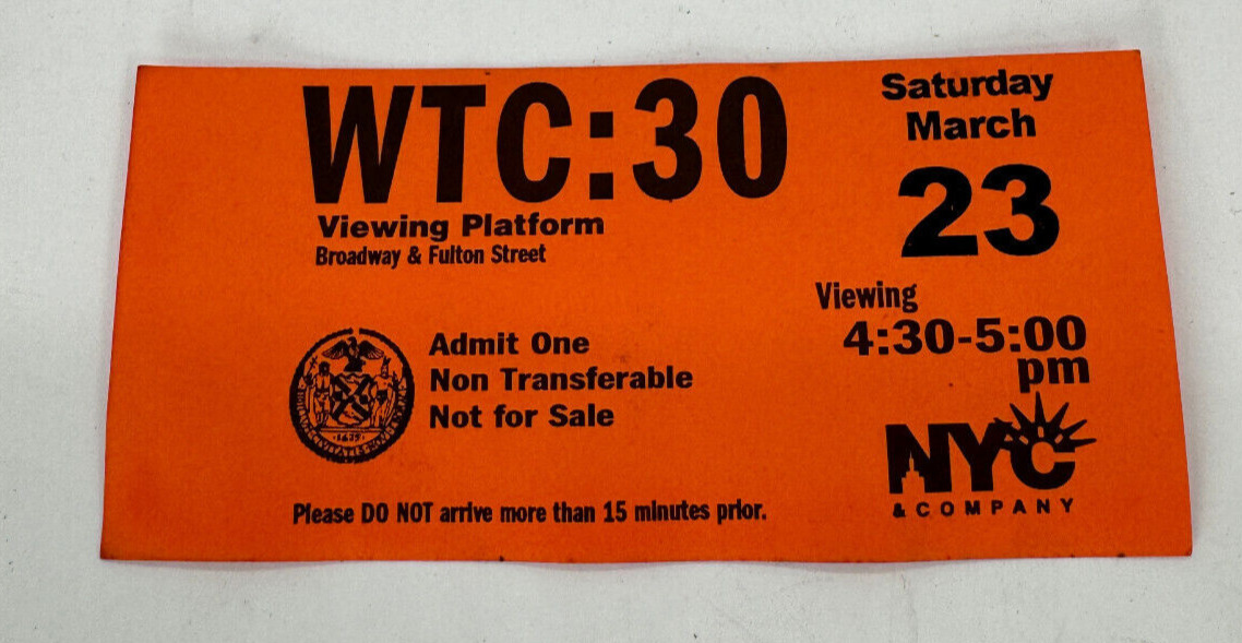 1 World Trade Center-Twin Towers WTC-Viewing Platform Ticket vintage stub RARE