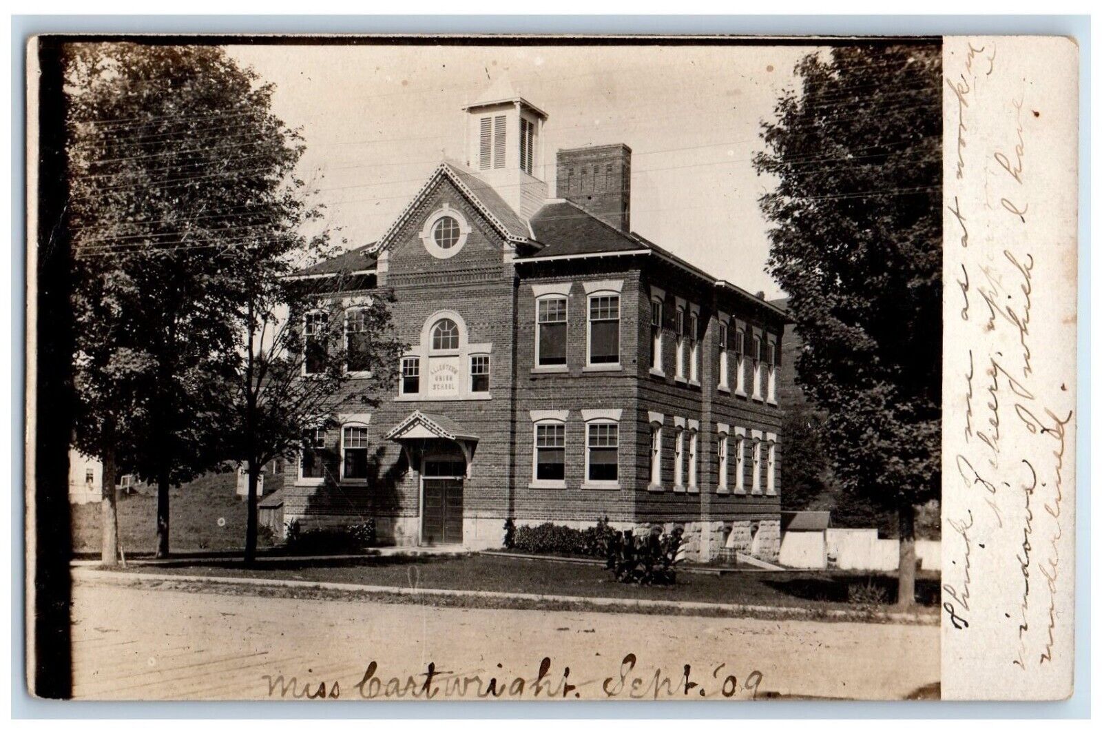 1909 Union School Building Scene Street Allentown NY RPPC Photo Antique Postcard