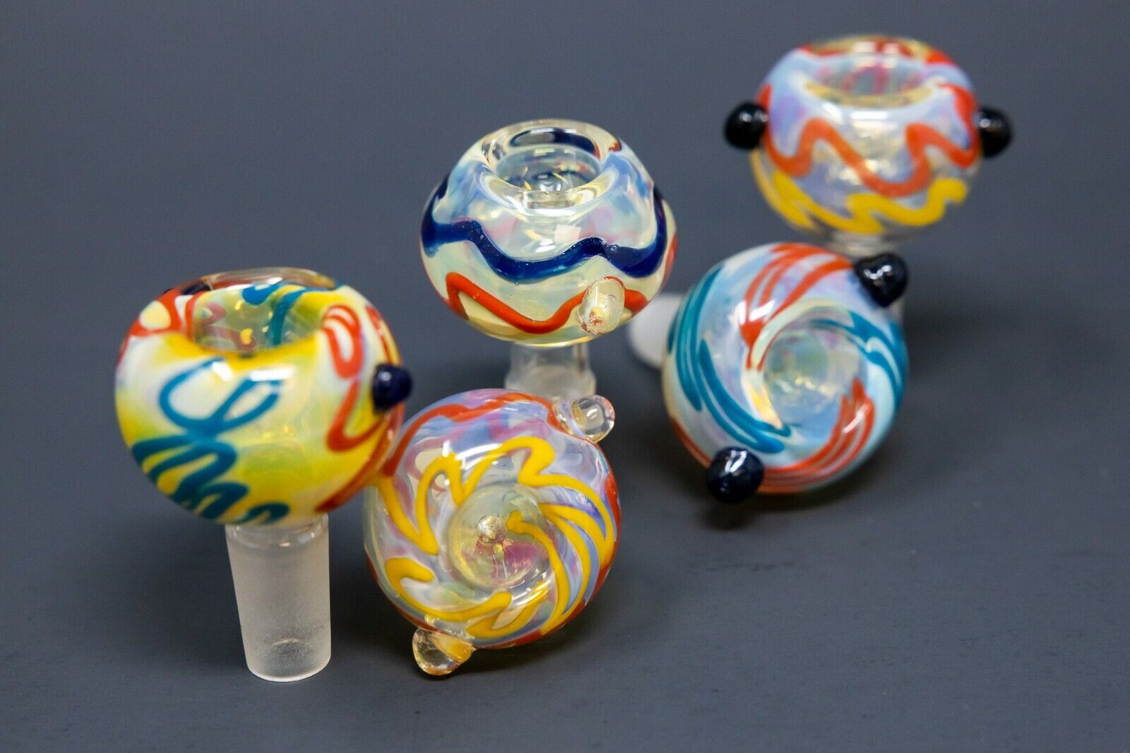 14MM Fumed Swirl Thick Glass Tobacco Hookah Water Pipe Bong Bowl - 3 Pc Set