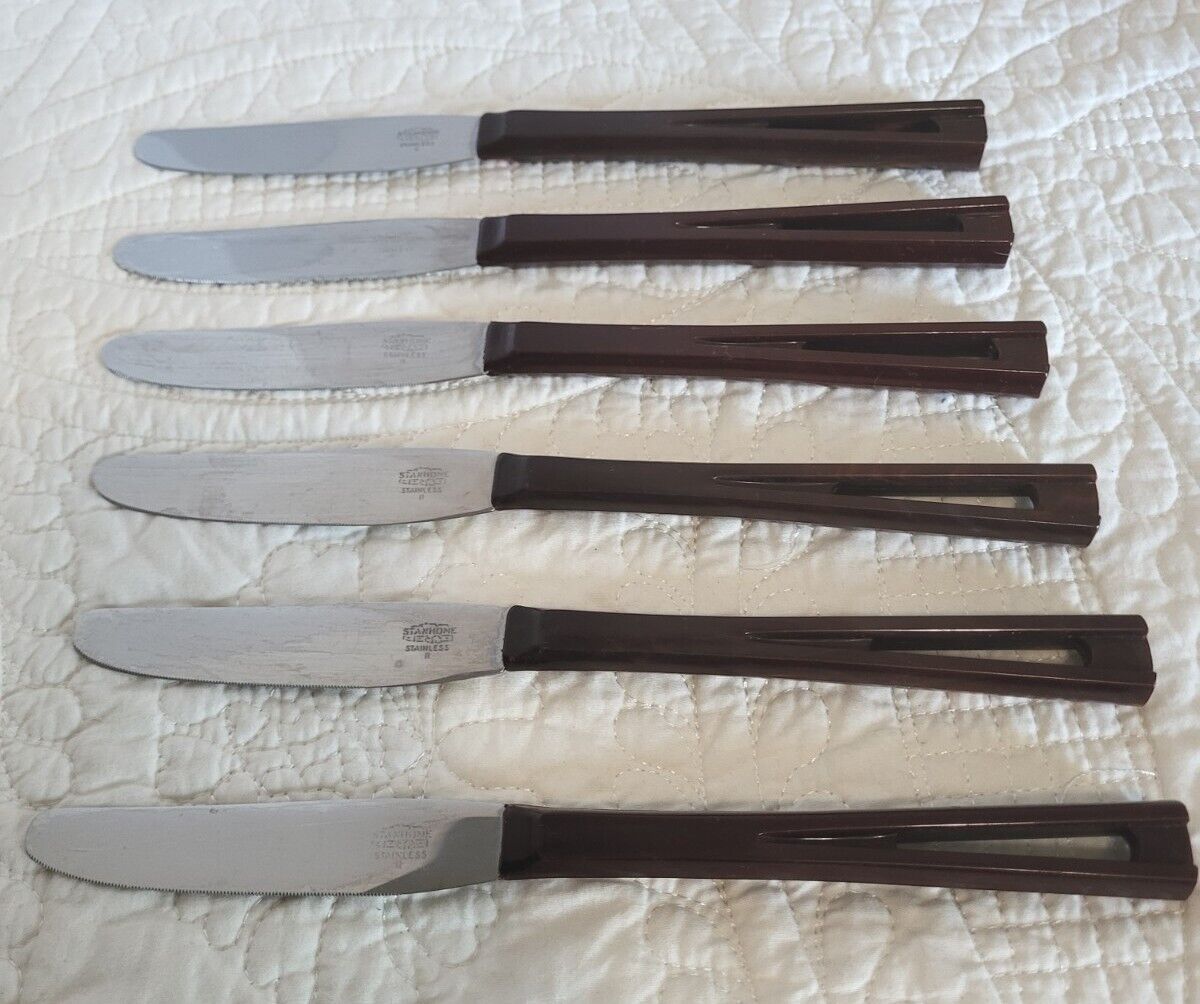 MCM STANHOME vintage stainless 6 DINNER KNIVES 8¼\