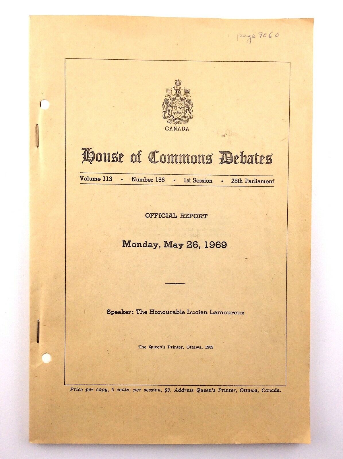 Vintage Canada House Commons Debates Official Report May 26 1969 Booklet P299