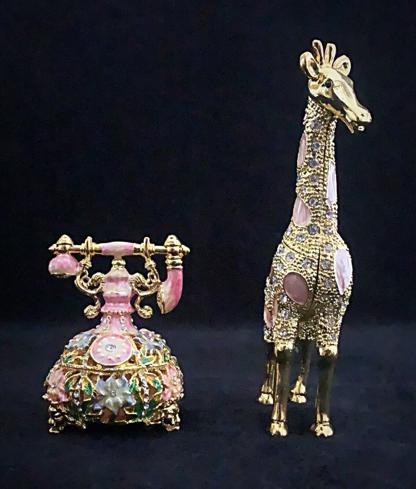 Bejeweled Large Giraffe Trinket Box & Telephone 