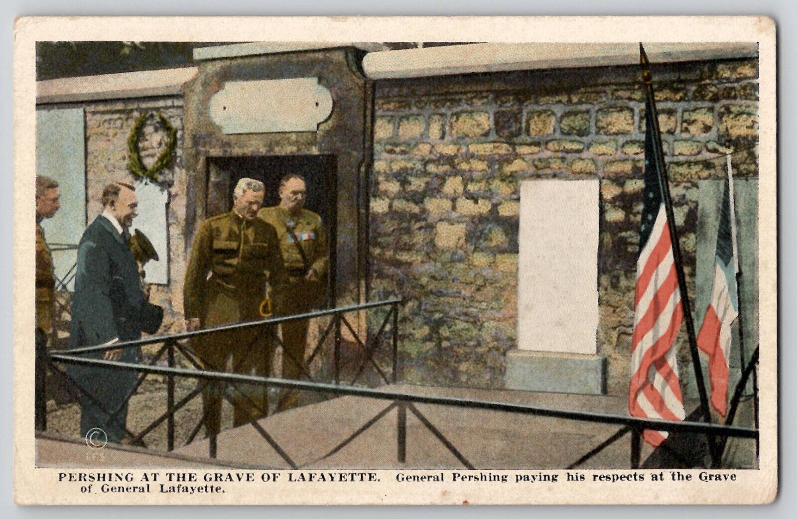 WW1 WWI General Pershing at the Grave of General Lafayette Postcard c1917-18