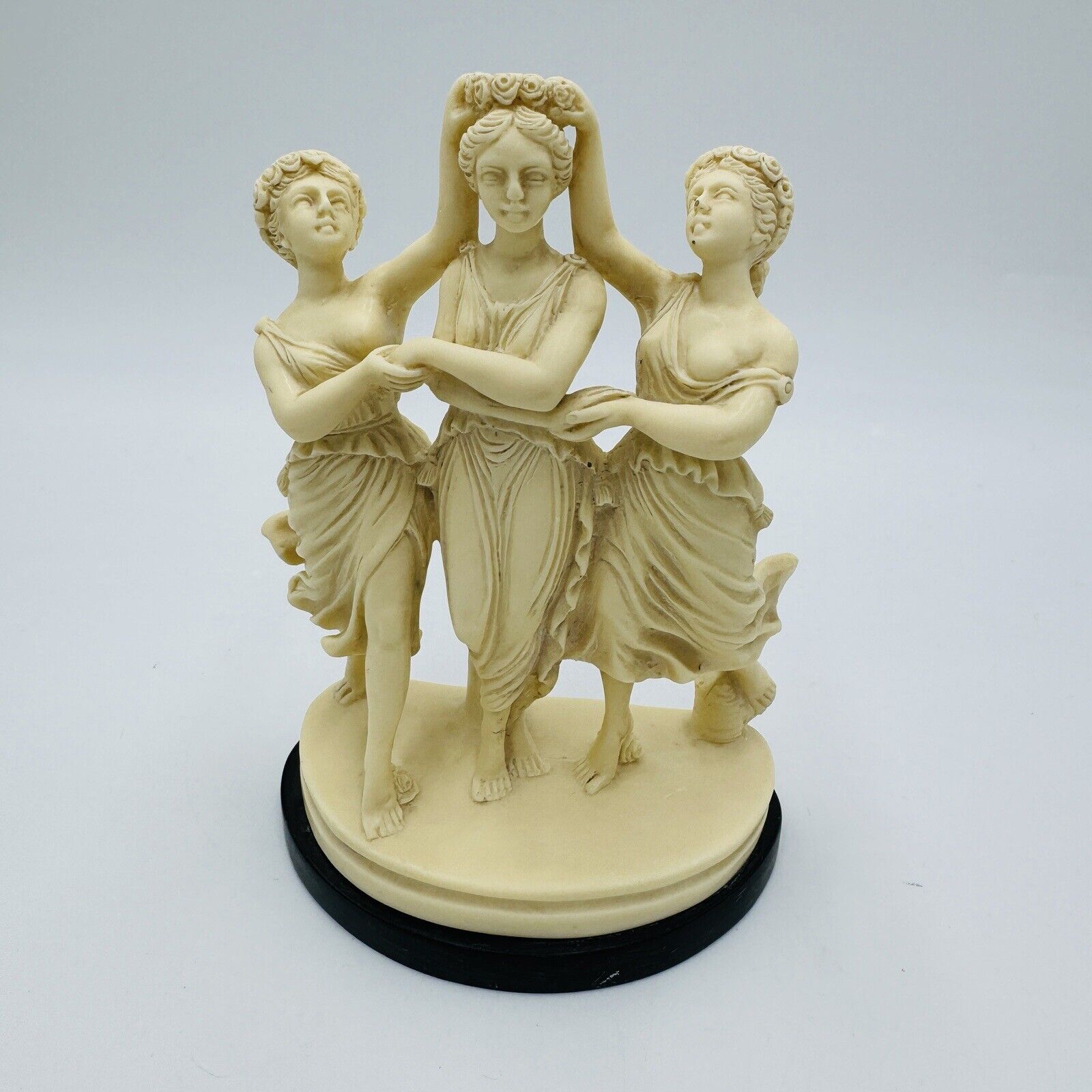P.A.T Italy Alabaster Three Graces Figurine Signed Marble Black Base