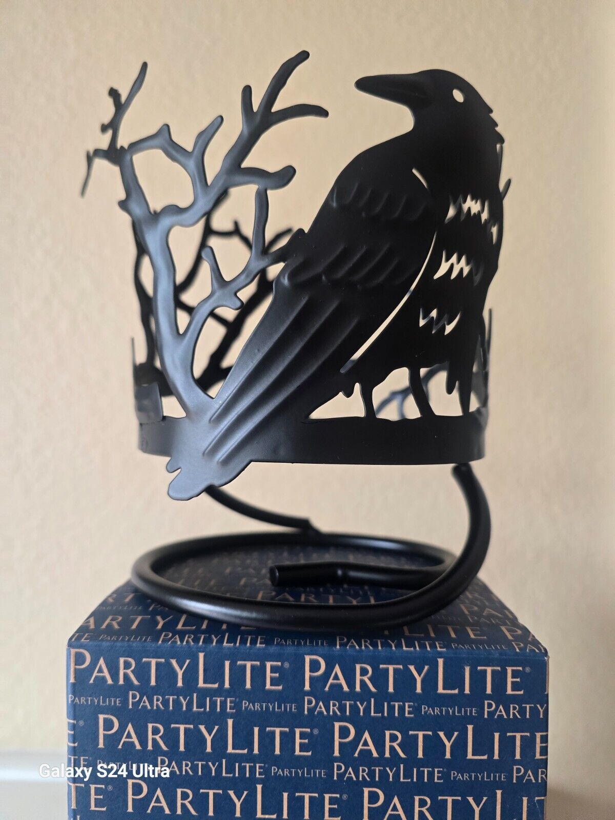 NEW PartyLite Black Raven Metal Jar Candle Holder Open Box