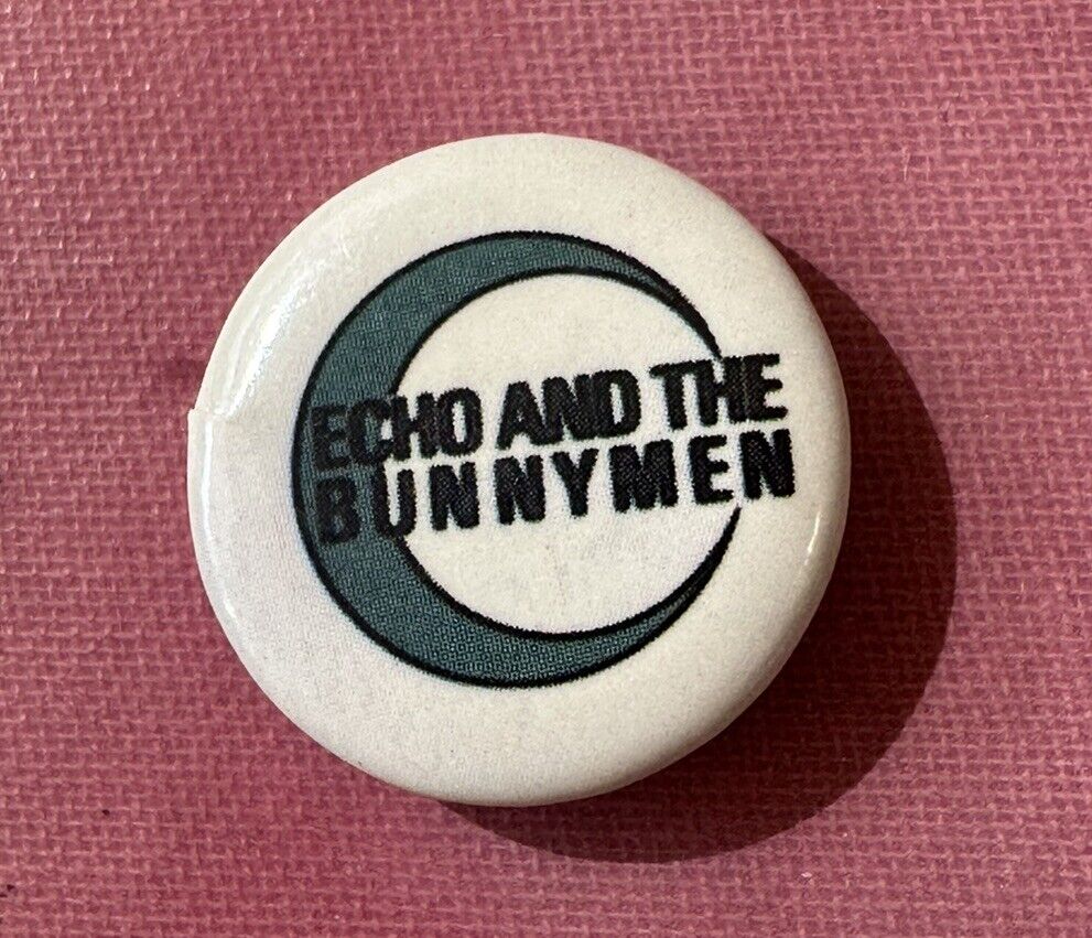 Vintage 1980s Echo and the Bunnymen crescent moon pin back badge button 