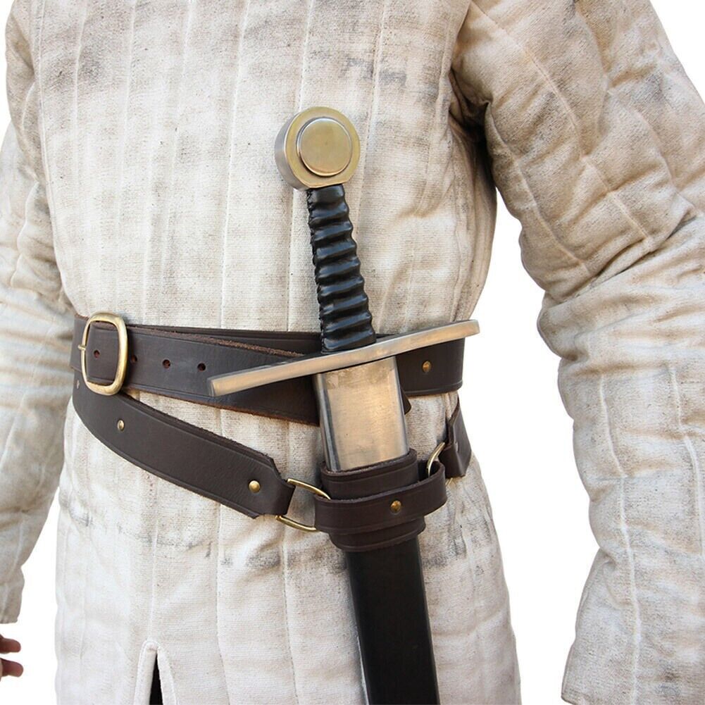 Medieval Crusader Knights Templar Double Leather Large Belt Sword Frog Costume