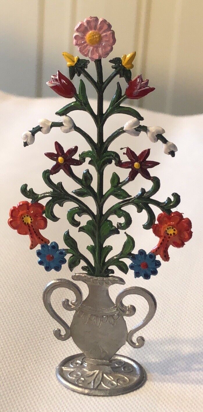 Miniature Wilhelm Schweizer Germany Zinnfiguren Pewter Flowers In Vase 3.75”