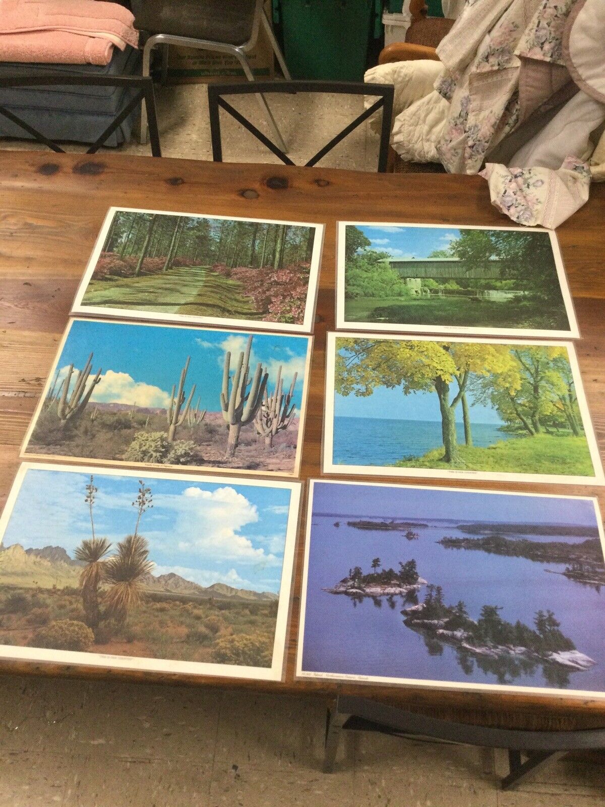 Vintage 70s Plastic Placemats Our Country in America 6 Laminated 2 Sided
