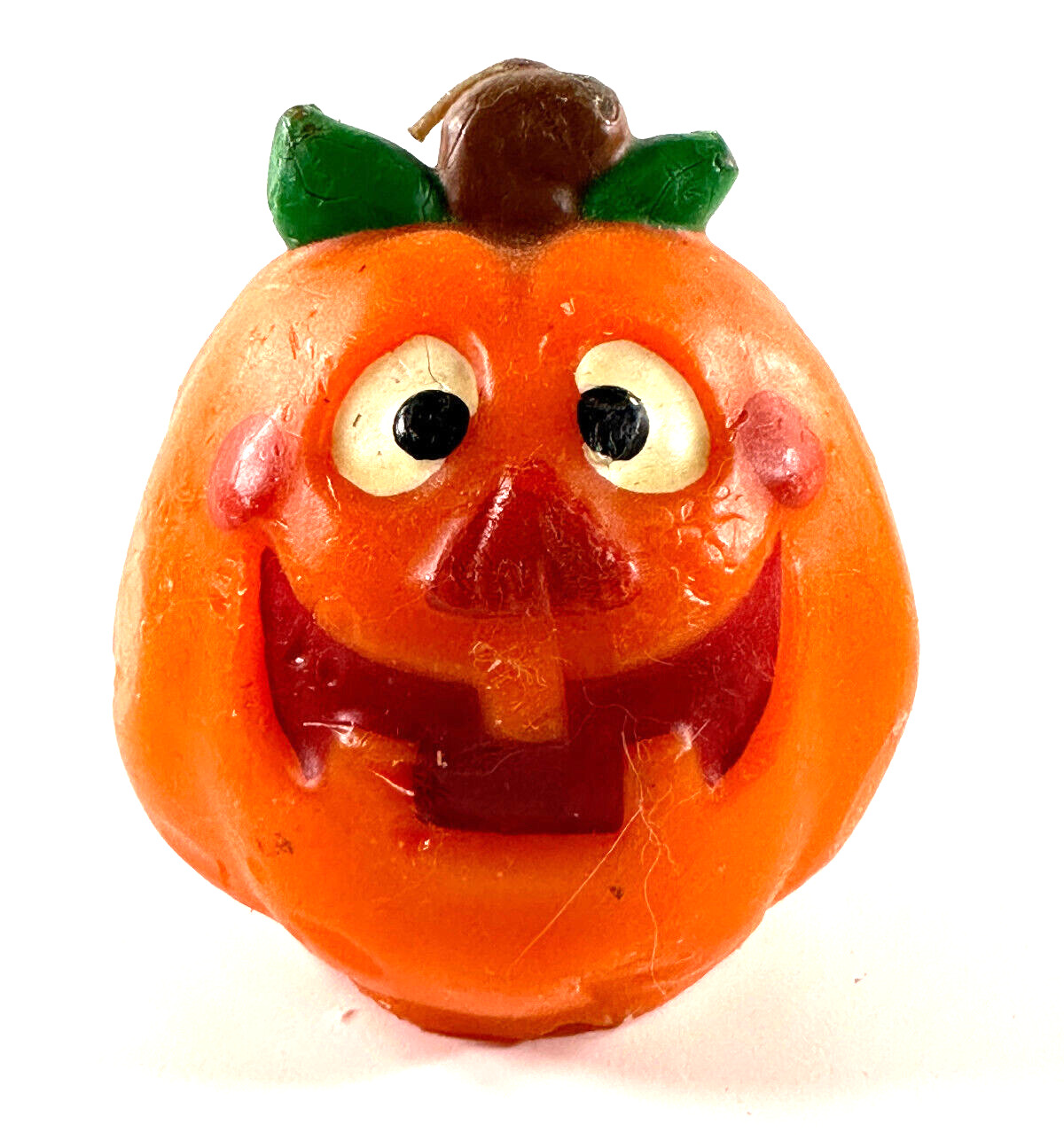 vtg Laughing Halloween Pumpkin Jack-O-Lantern wax candle