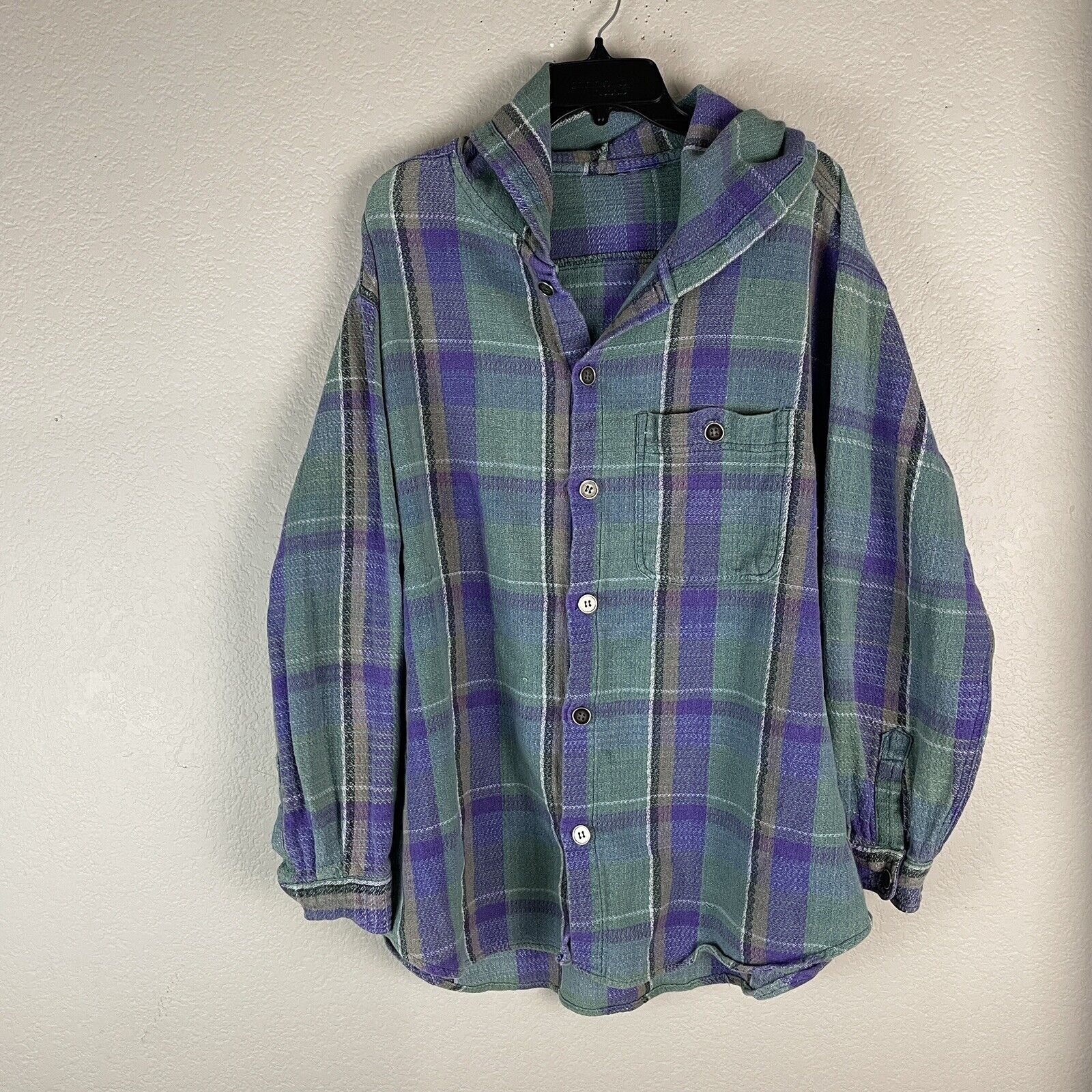 Vintage Plaid Button Up Shirt With Hoodie 