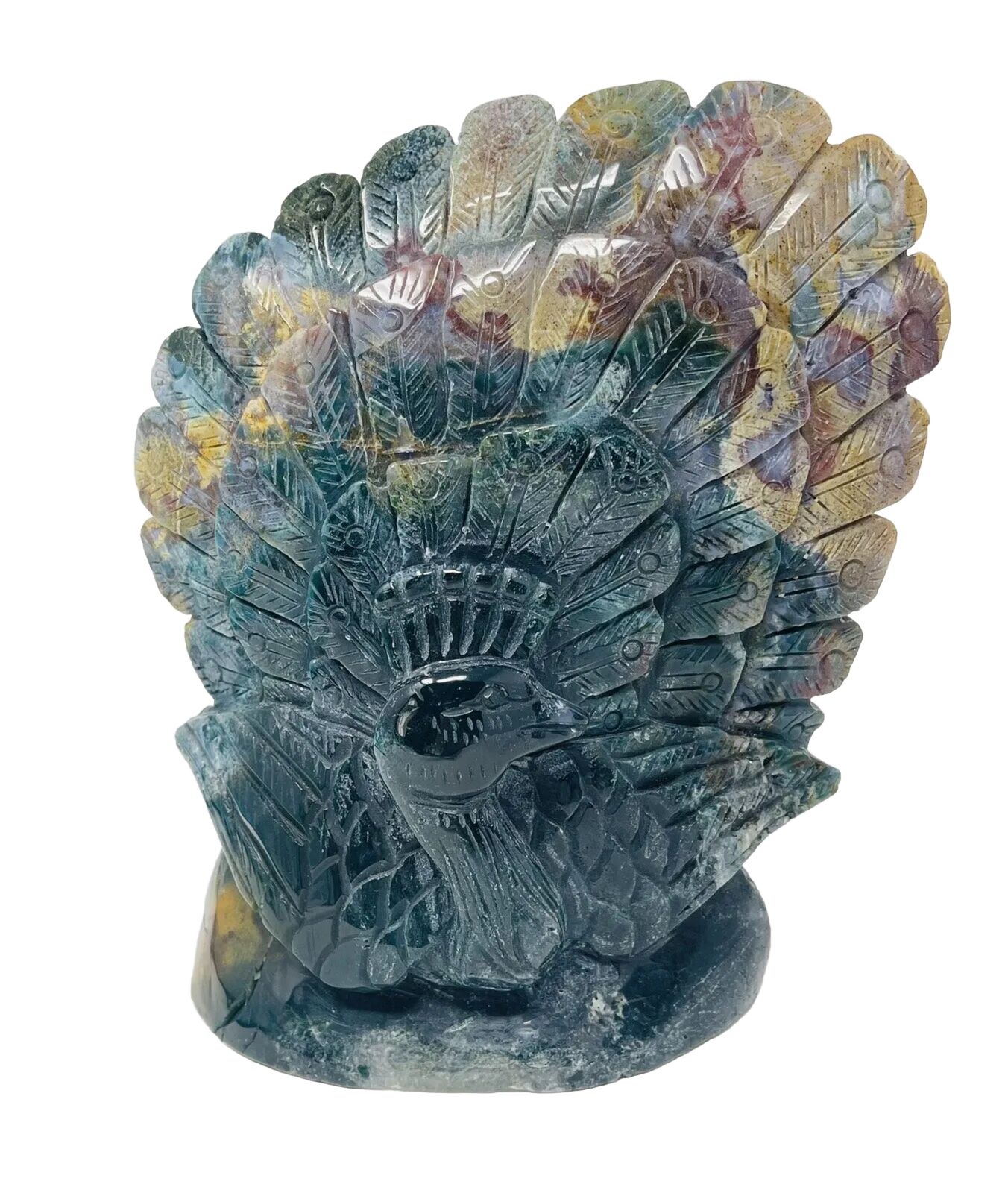 1416g  Ocean Jasper Peacock Crystal Hand Carved Beautiful Detailed Approx 8”