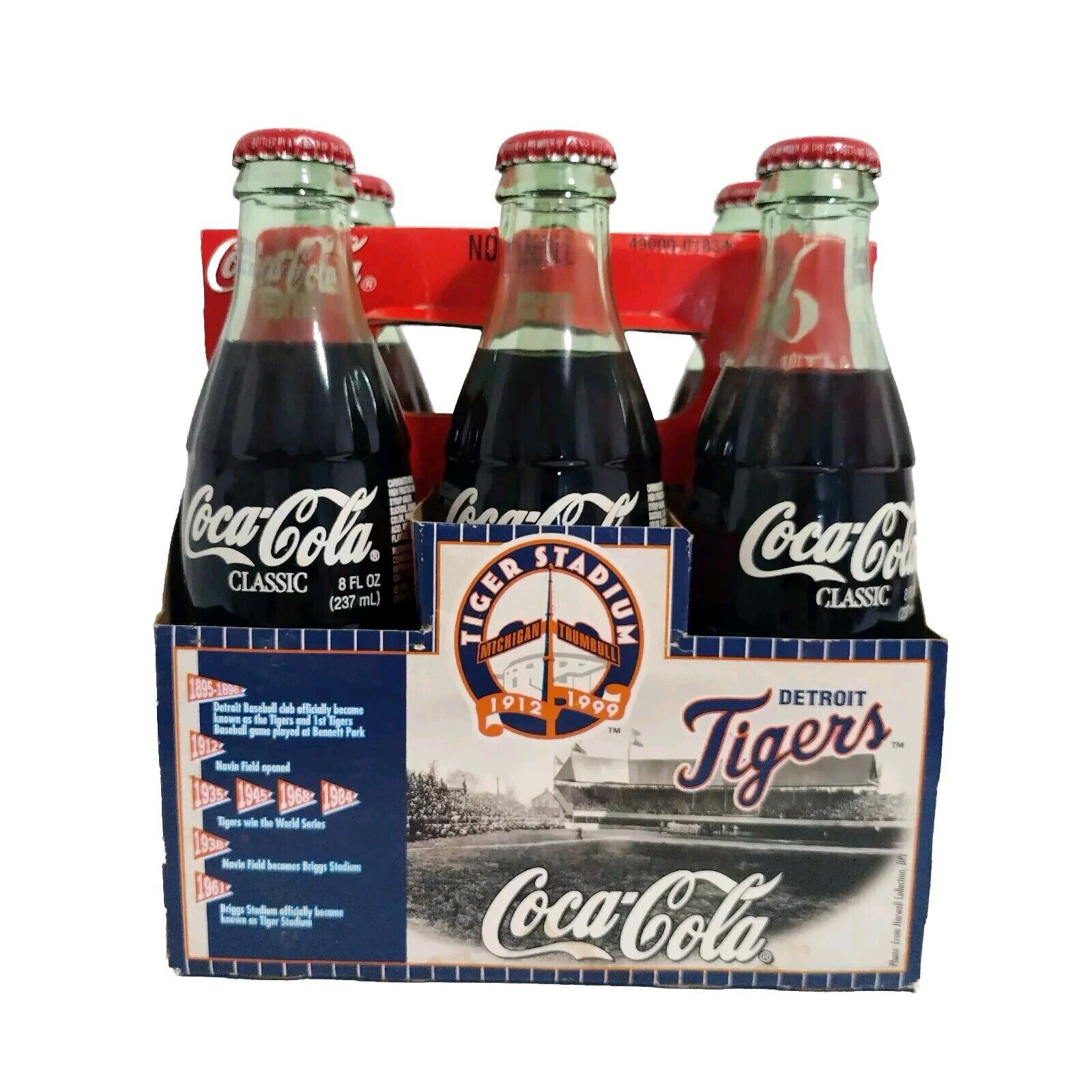 Vintage Coca-Cola 1999 Detroit Tigers Baseball Tiger Stadium 8oz Bottles 6 Pack