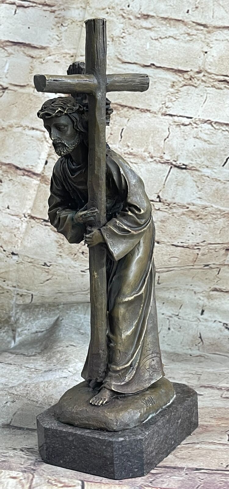 Signed Original Valli Jesus Christ Forced To Carry Cross Bronze Statue Sculpture