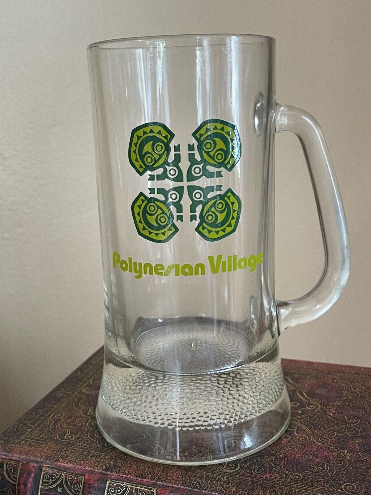 HTF Walt Disney World Polynesian Village Resort Tiki Beer Mug Glass Handle Clear