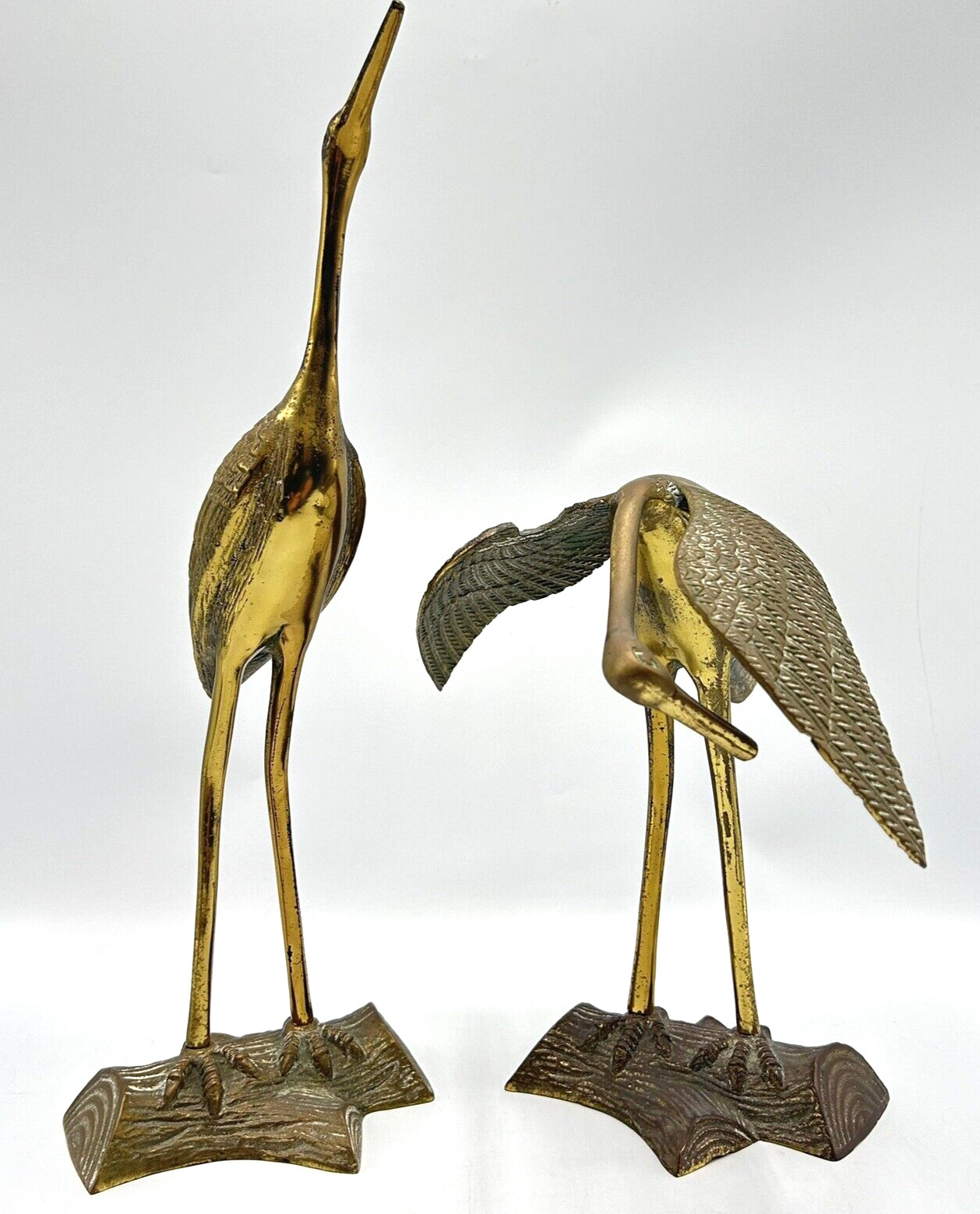 Vintage Pair of Crane- Heron-Egret Birds Figurines Brass Mid Century Modern