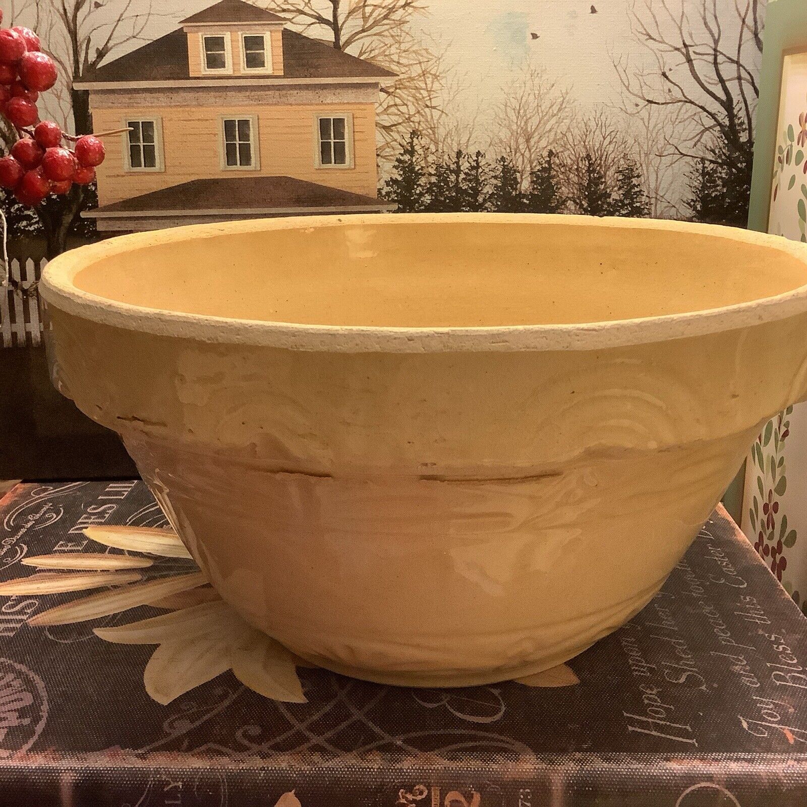 Antique Yellowware Mixing Bowl~RRP Co/Roseville~10.25”~Sunrise Design~Solid 💛~