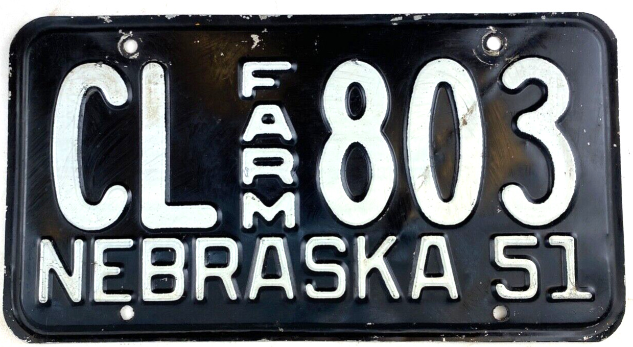 Nebraska 1951 Farm License Plate Man Cave Vintage Garage CL 803 Decor Collector