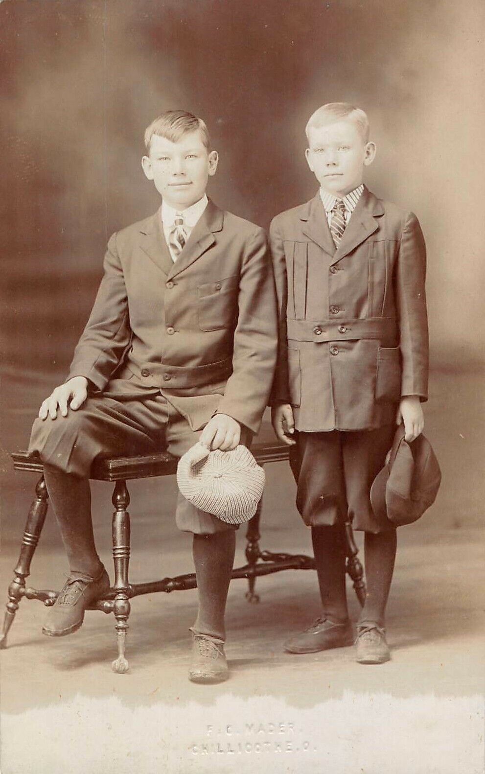 Vtg 1910's RPPC Photo 2 Young Men Sitting for Portrait Chillicothe Ohio Postcard