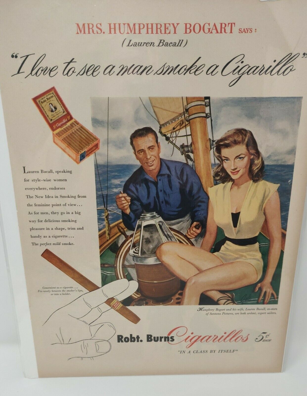 Vintage Print Advertisement Ad 1951 Robt. Burns Cigarillos Humphrey Bogart