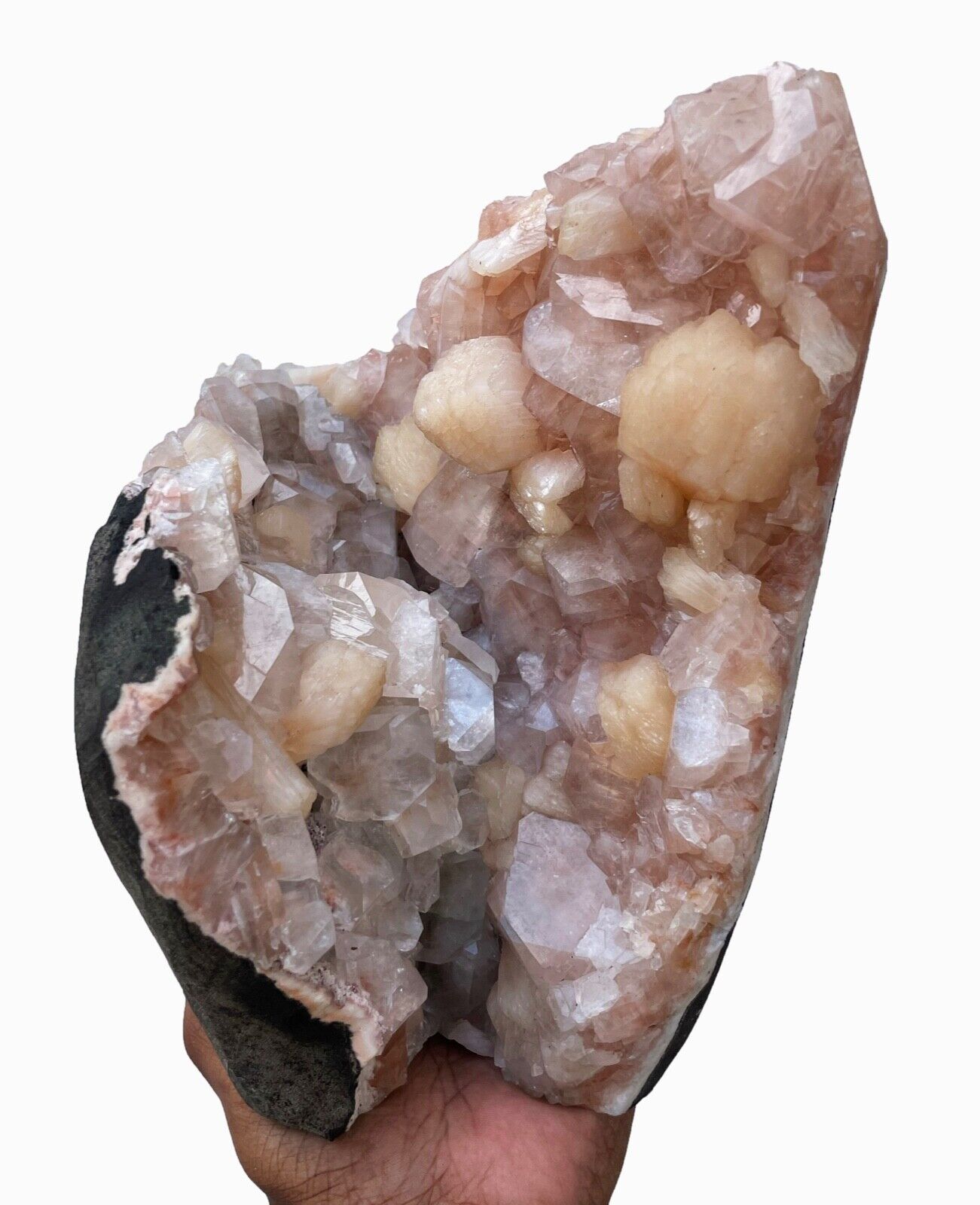 Self Standing Apophyllite W/ Stilbite Geode Rocks, Crystal And Minerals Specimen