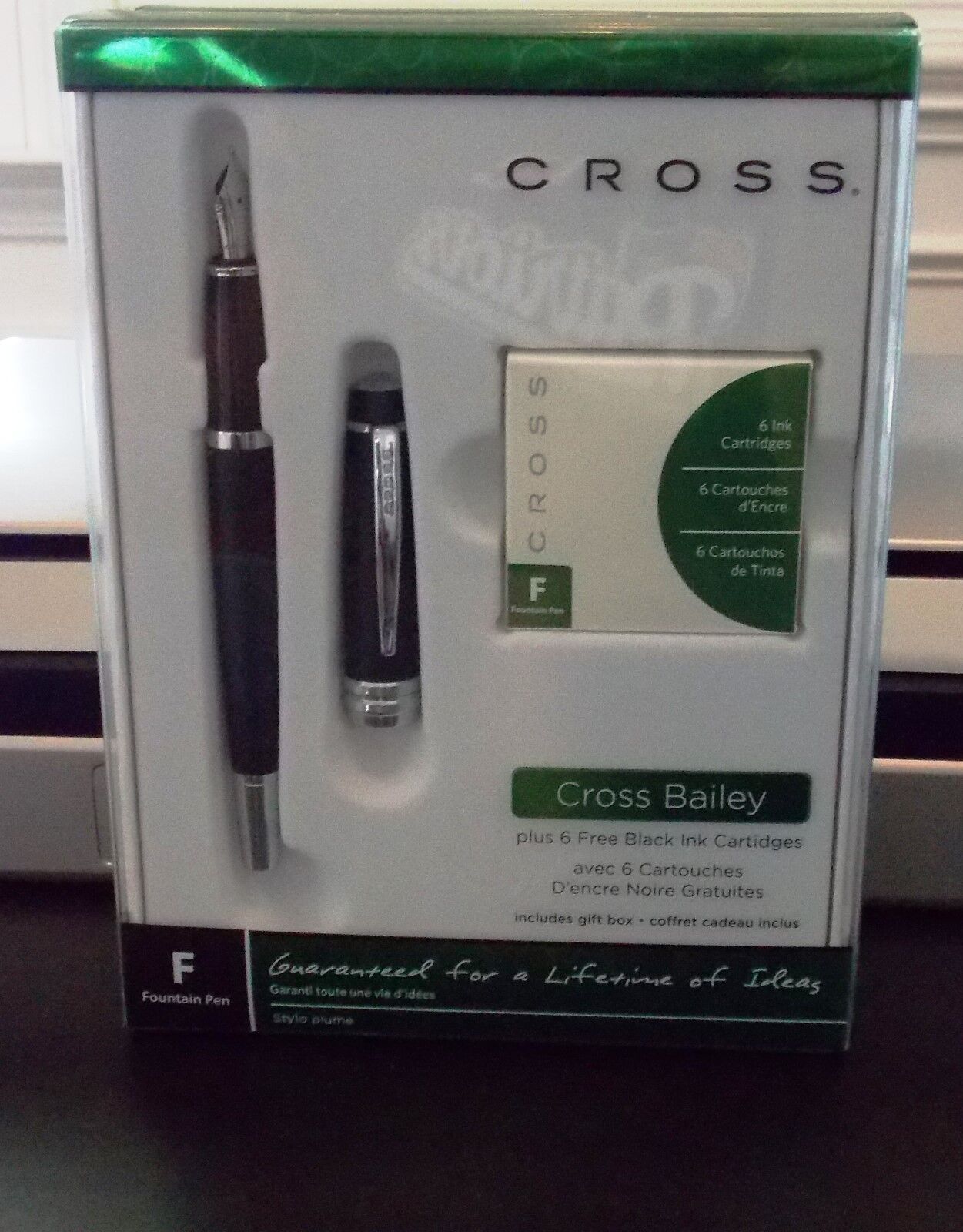 Cross Bailey, Black Lacquer, Fountain Pen with Medium Nib AT0456 WITH INK CART