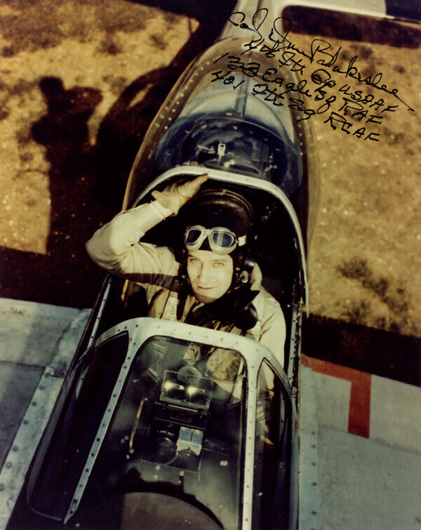 DONALD BLAKESLEE SIGNED 8x10 PHOTO EAGLE SQUADRON/4th FG FIGHTER ACE BECKETT BAS