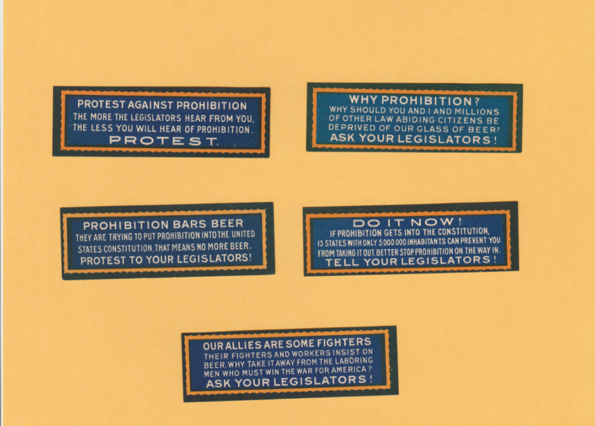5 ANTI-PROHIBITION Stickers 1920\'s-1930\'s original w/gum Beer Wine Liquor