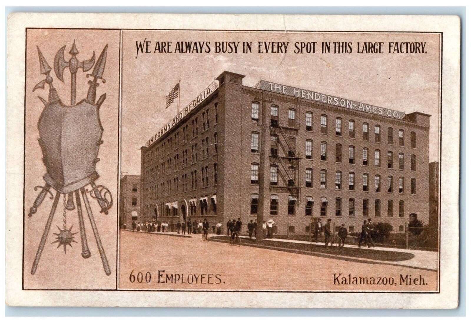 c1910s The Henderson Ames Company Exterior Kalamazoo Michigan MI Flag Postcard
