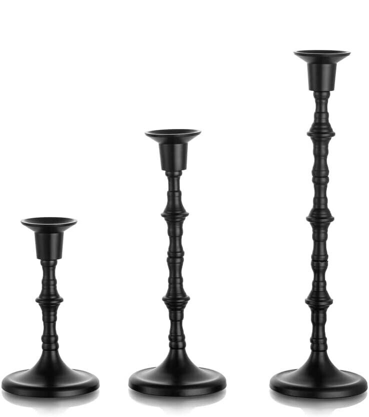 Inweder Black Candlestick Holders Candle Holder Set 3 Taper Candle Sticks Long