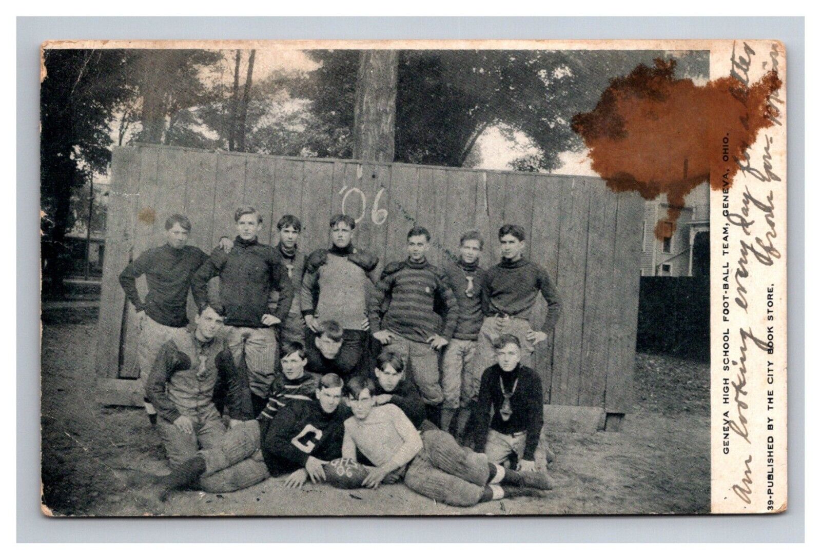 Postcard Geneva Ohio Highschool Football Team 1906