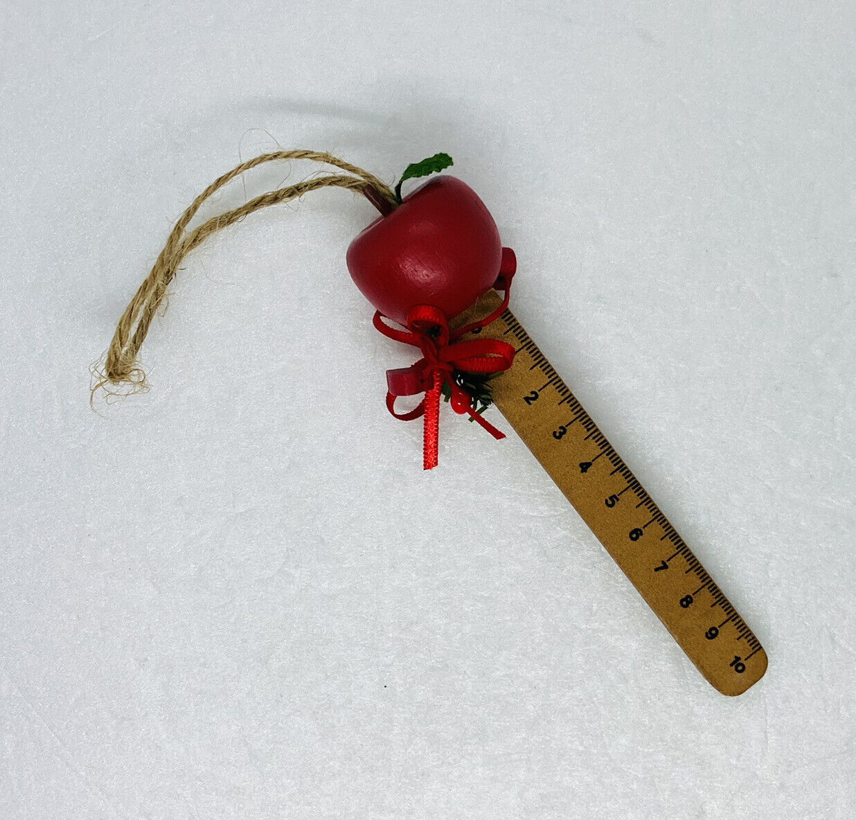 Vintage 1980s Wooden Christmas Ornament Teacher’s Apple Ruler Art Decor 20