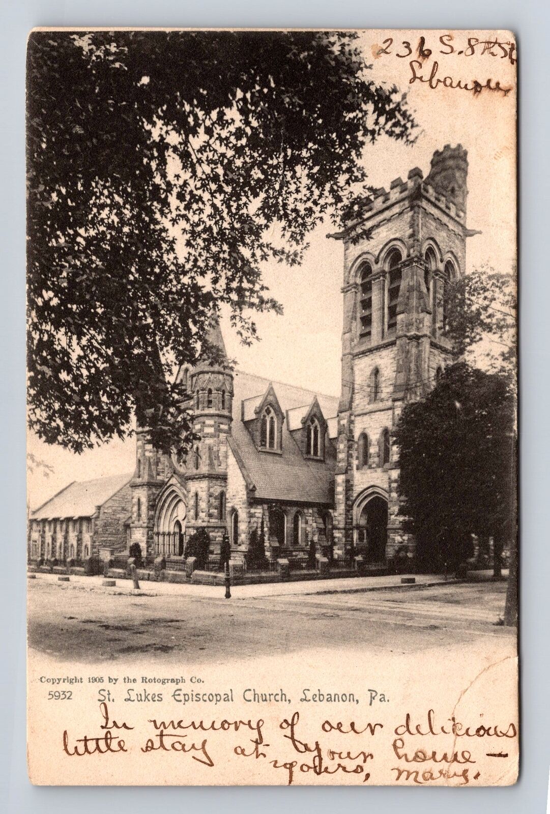 Lebanon PA-Pennsylvania, St Lukes Episcopal Church, Vintage c1905 Postcard