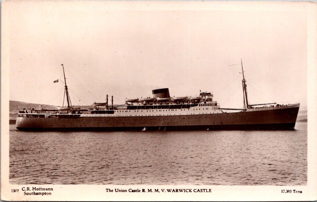 Real Photo Postcard The Union Castle R.M.M.V. Warwick Castle Steamship