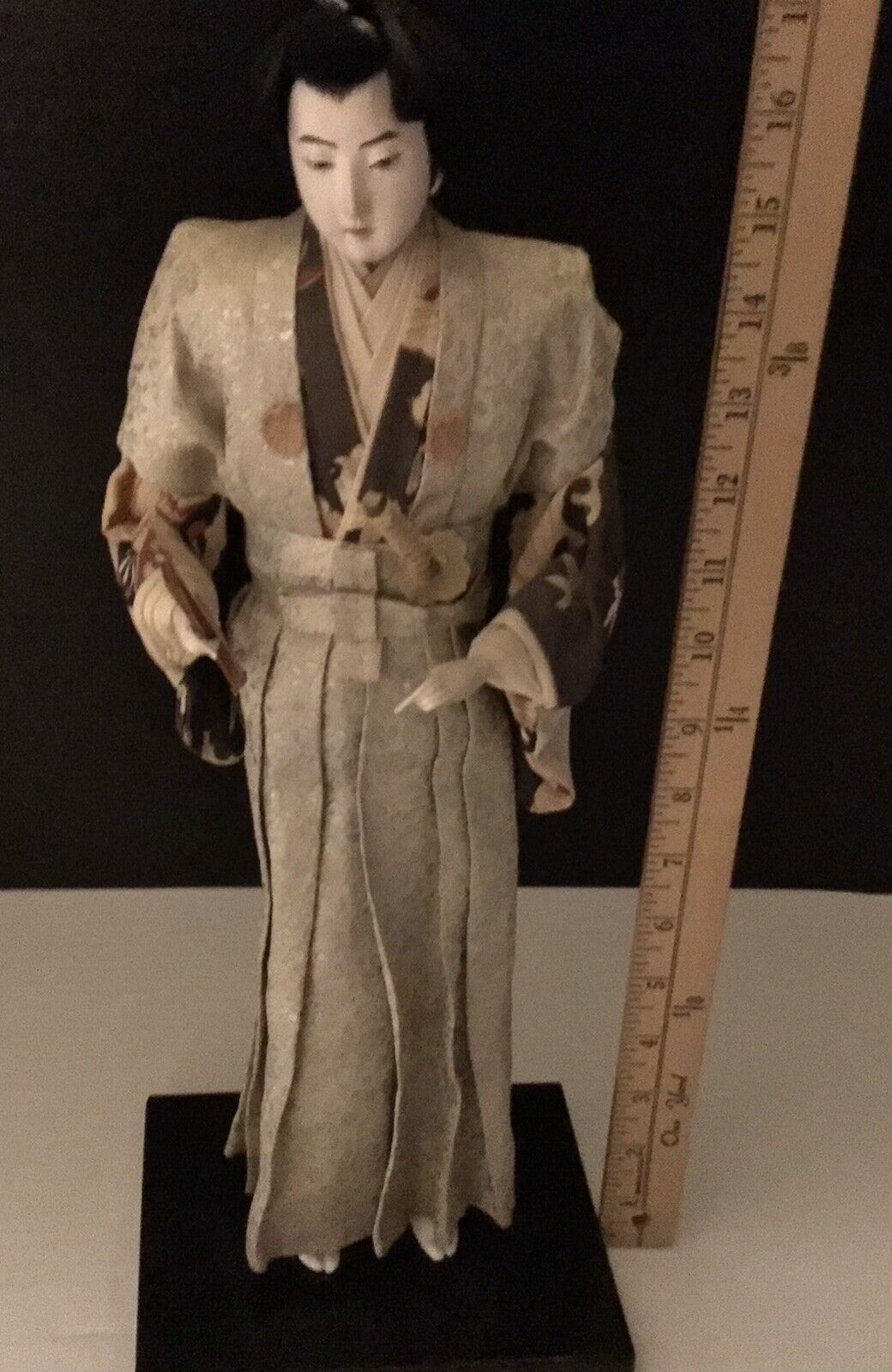 Vintage 17 Inch Ceramic and Cloth Japanese Woman with Fan and Sword