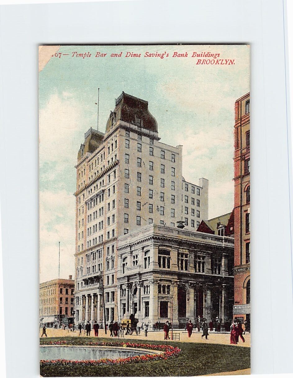 Postcard Temple Bar and Dime Saving\'s Bank Buildings Brooklyn New York USA