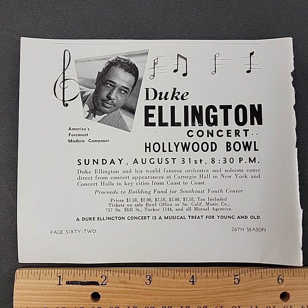Vtg 1947 Print Ad Duke Ellington Concert Hollywood Bowl Orchestra Composer