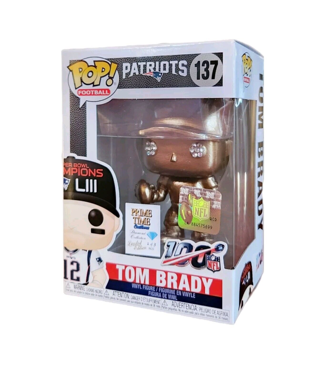 🔥 Exclusive Tom Brady #137 Funko Pop Bronze Metallic with Diamonds 1/3