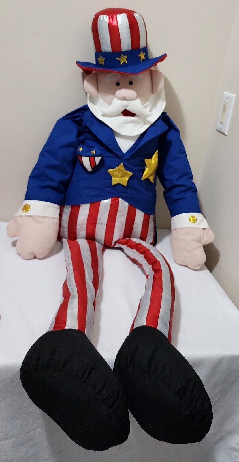 Vintage 2000s Patriotic Uncle Sam Porch Sitter ~52” Stuffed PlushLife Size RARE 