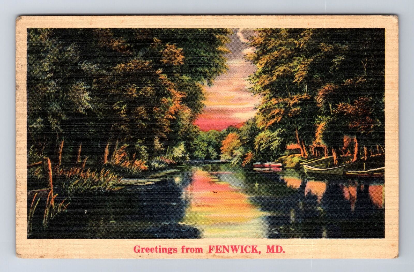 Fenwick MD-Maryland, General Greeting, Country River, Vintage c1939 Postcard