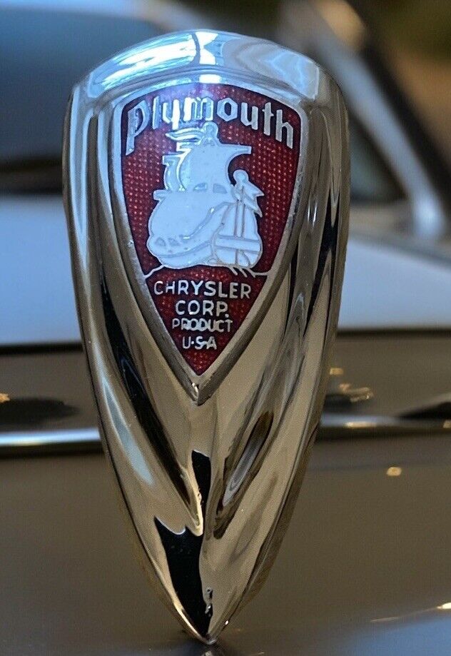 1938 Plymouth Emblem Badge Grille Mounted Original Medallion Re Chrome OEM Base