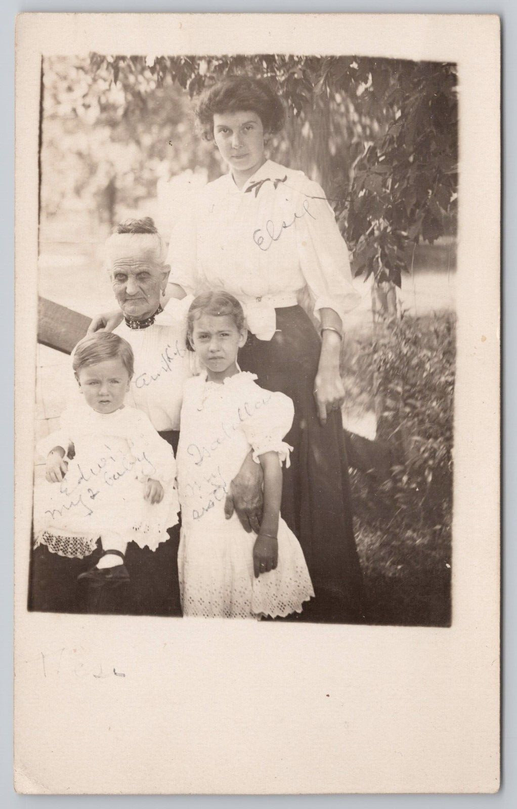 Postcard RPPC Portrait of Elsie, Edwin, Isabella & Aunt Vintage