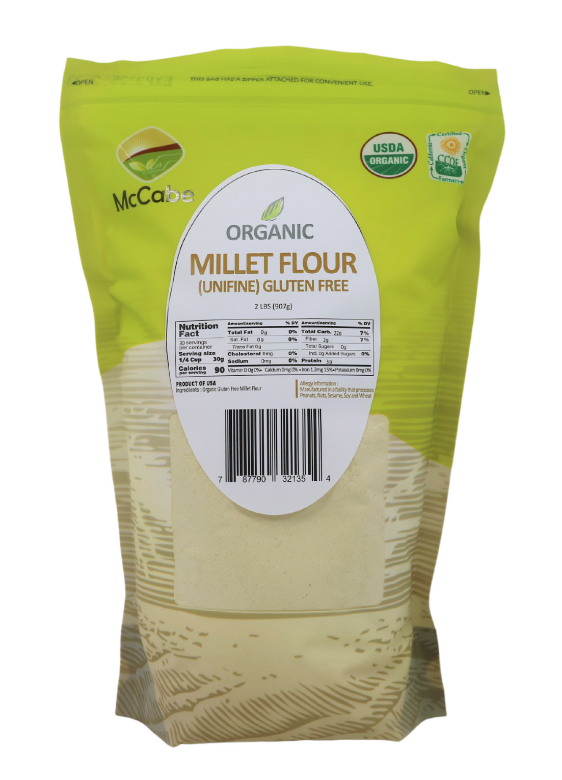 McCabe Organic Millet Flour, 2 lb (32 oz), USDA Organic Certified