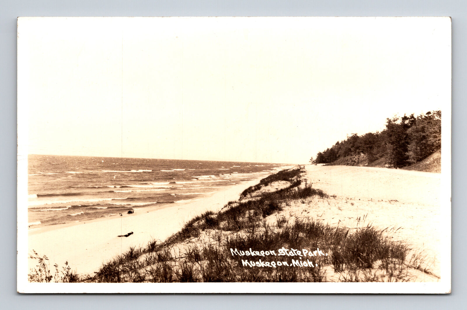 RPPC Scenic Beach View at State Park Muskegon Michigan MI Postcard